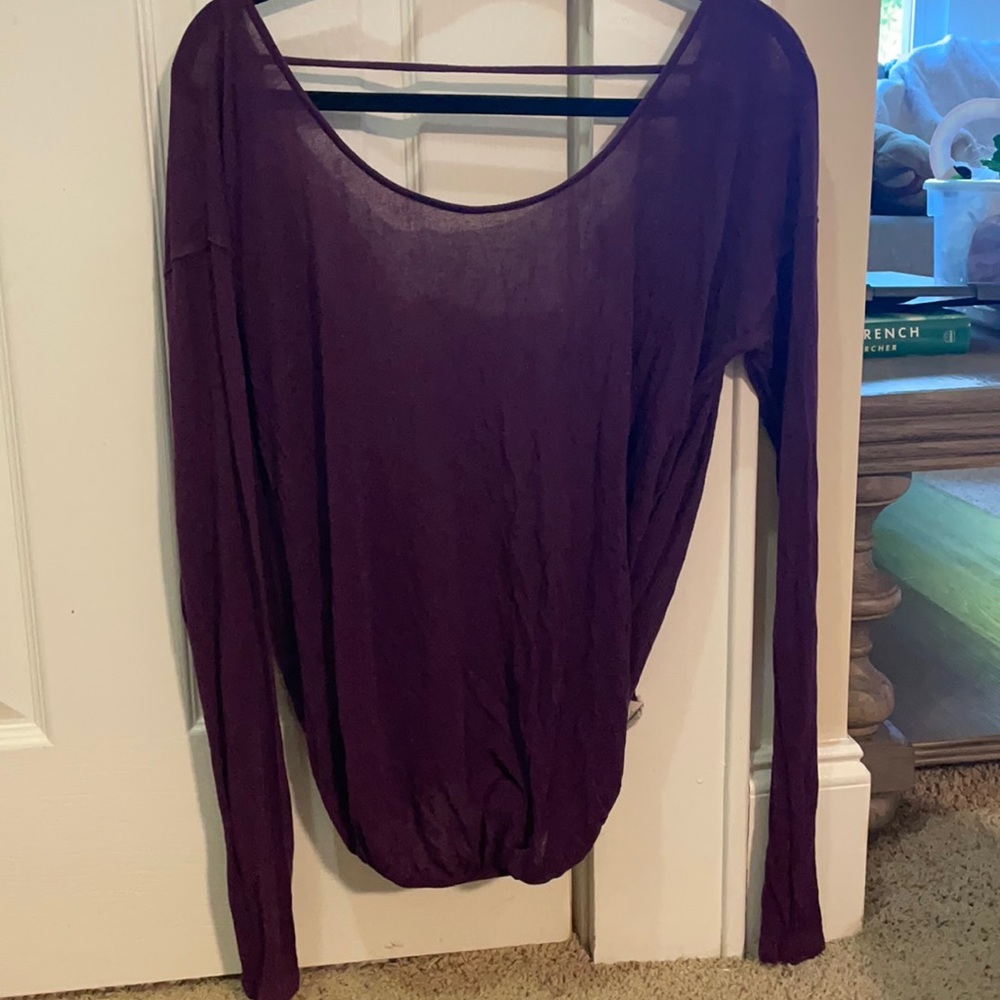 Thin purple long sleeve open back blouse